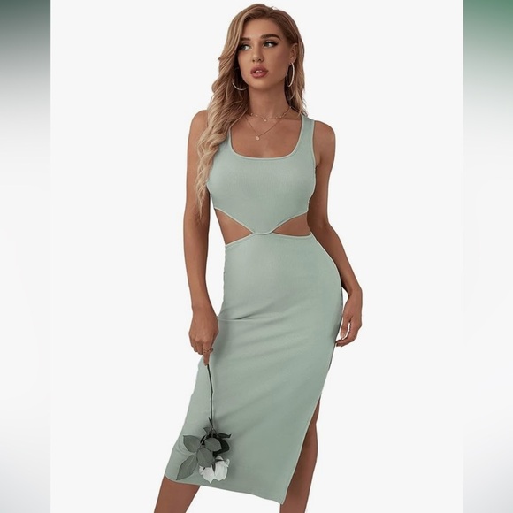 Verdusa Dresses & Skirts - Verdusa Women's Cut Out Waist Split Side Square Neck Midi Bodycon Tank Dress